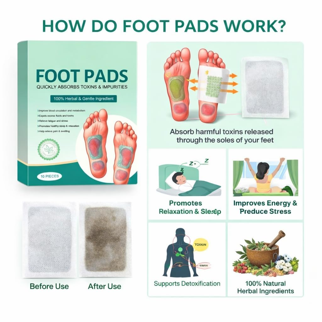 Premium Detox Foot Patches with Ginger & Bamboo & Salt & Vinegar, Pain Relief, Stress Relief For Men & Women