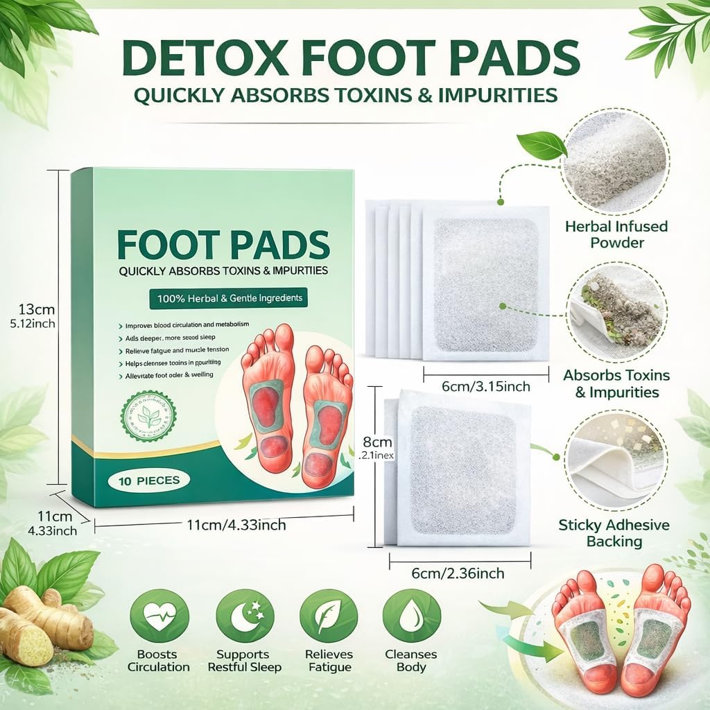 Premium Detox Foot Patches with Ginger & Bamboo & Salt & Vinegar, Pain Relief, Stress Relief For Men & Women
