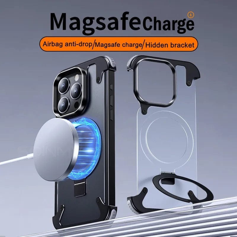 Metal Frameless Armoured Case with Kickstand For iPhone