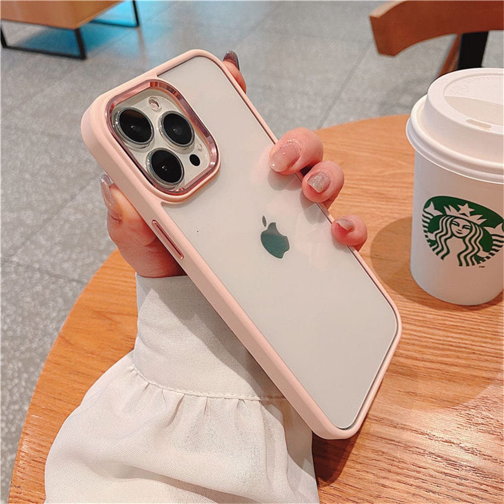 Metal Buttons Hybrid Case With Metal Lens Protection Case For iPhone