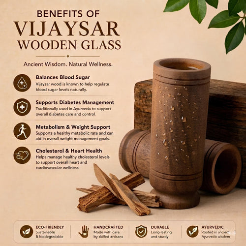 Vijaysar Wood Glass for Diabetes & Blood Sugar |Ayurvedic Herbal Wooden Tumbler