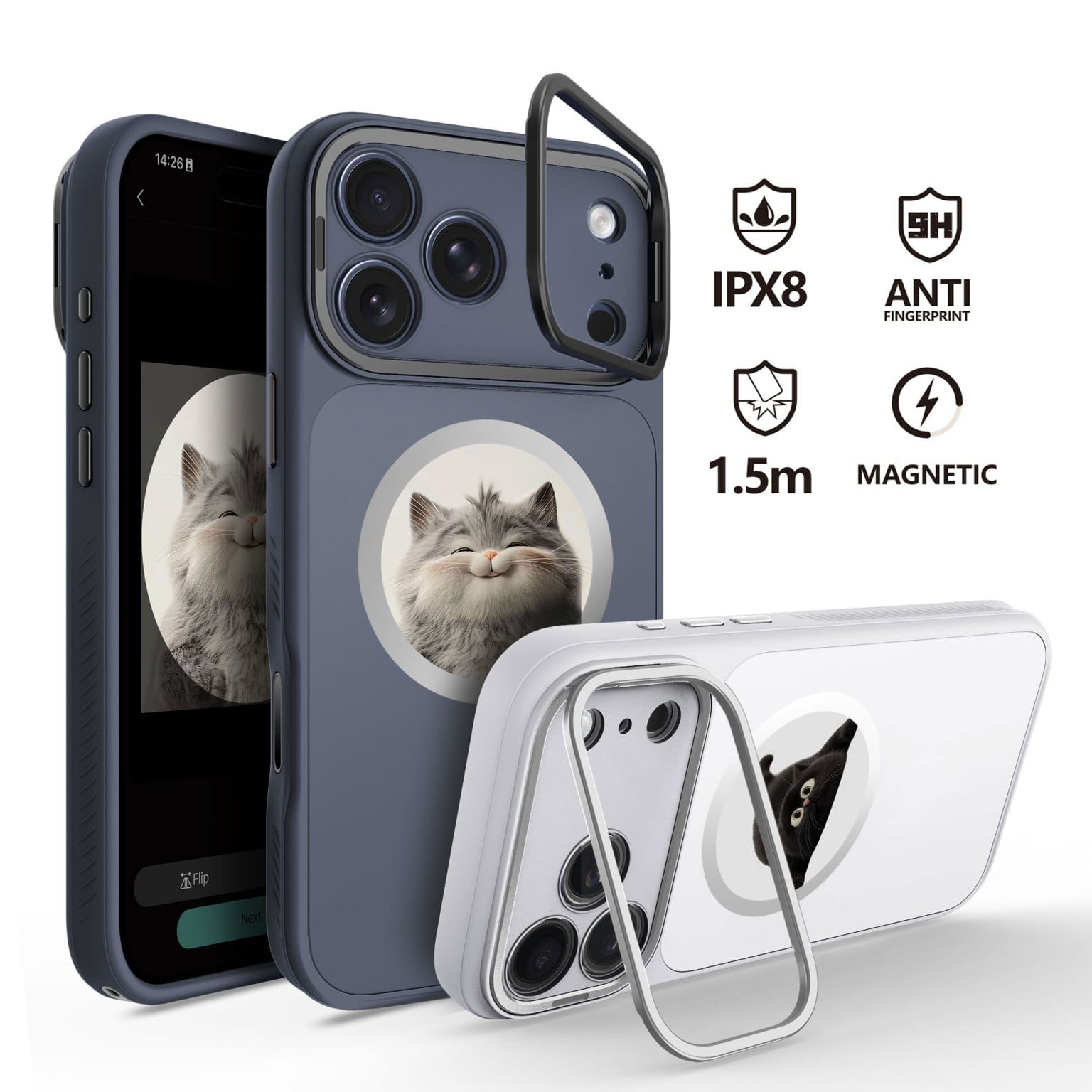 (Buy 1 Get 1) Ultra Thin Shockproof Magsafe Smart e-Ink Phone Case WIth Camera Lens Protection & Hidden Kickstand